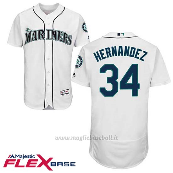 Maglia Baseball Uomo Seattle Mariners 34 Felix Hernandez Bianco Flex Base